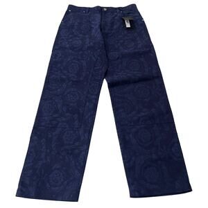VERSACE Mens NWT Navy Blue Barocco Damask Jacquard Trousers Pants IT48/US32